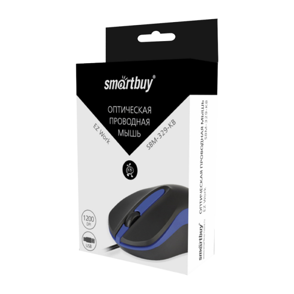 Мышь проводная Smartbuy 329 ONE классическая USB черный синий (1/100)