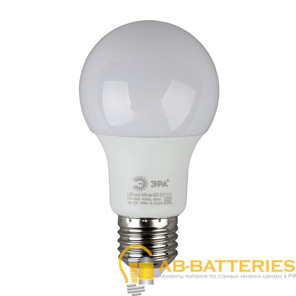 Лампа светодиодная ЭРА A60 E27 8W 2700К 220-240V груша Eco (1/10/100)