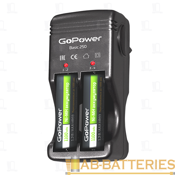 З/У для аккумуляторов GoPower Basic 250 Ni-MH/Ni-Cd 4 слота (1/20/40)