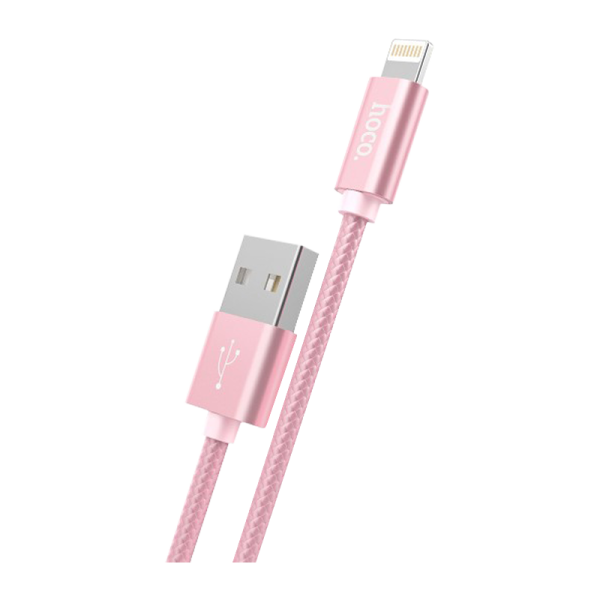 Кабель HOCO X2 USB (m)-Lightning (m) 1.0м 2.1A нейлон розовое золото (1/30/300)