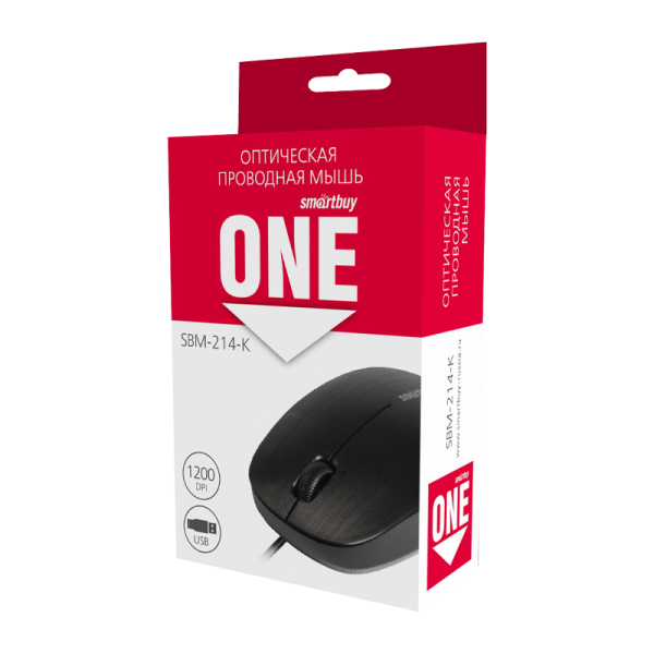 Мышь проводная Smartbuy 214 ONE классическая USB черный (1/100)