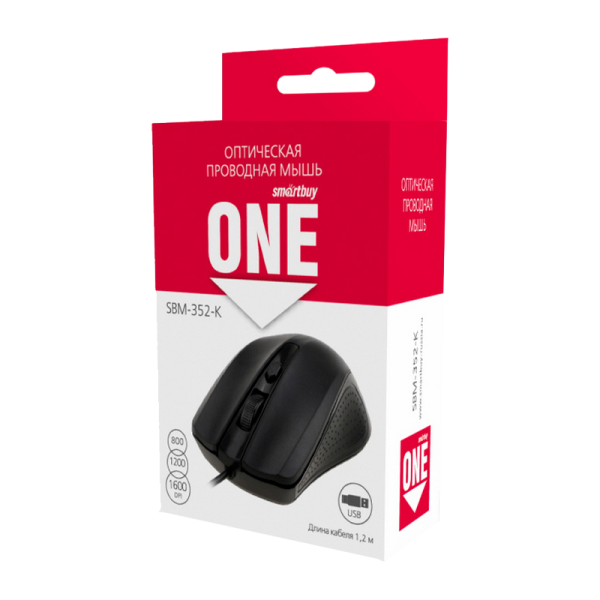 Мышь проводная Smartbuy 352 ONE классическая USB черный (1/100)