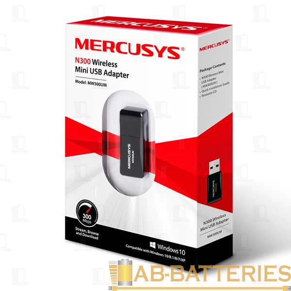 Wi-Fi адаптер Mercusys MW300UM 300Мбит USB 802.11