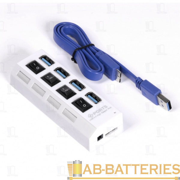 USB-Хаб Smartbuy 7304 4USB USB3.0 с выключателем белый