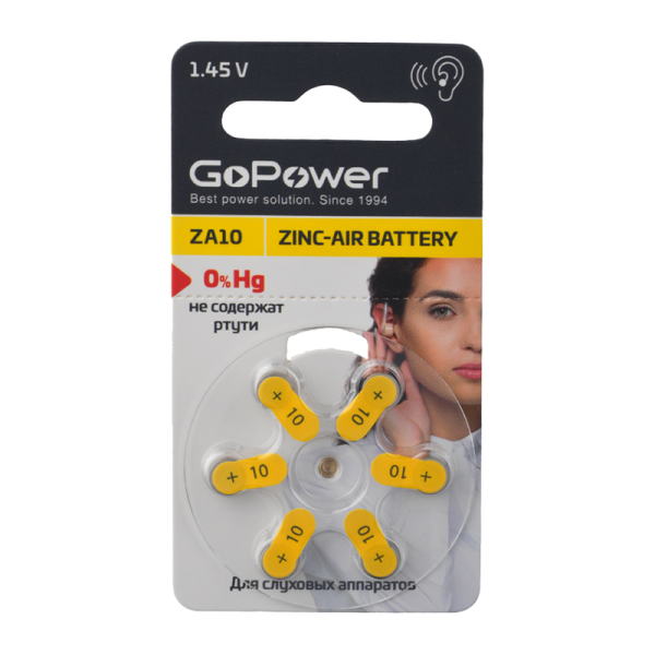 Батарейка GoPower ZA10 BL6 Zinc Air (6/60/600/3000)
