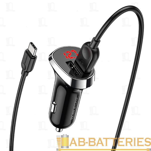 Автомобильное З/У Borofone BZ15 2USB 2.4A дисплей с кабелем Type-C черный (1/40/160)