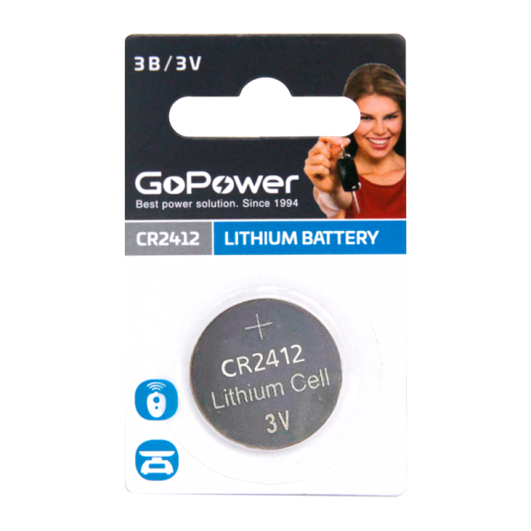 Батарейка GoPower CR2412 BL1 Lithium 3V (1/5/500)