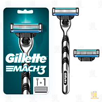 Бритва Gillette MACH3 3 лезвия 2 кассеты пластиковая ручка ENG (1/6)