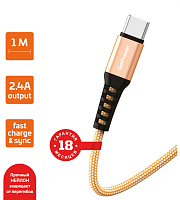 Кабель GoPower GP02T USB (m)-Type-C (m) 1.0м 2.4A нейлон золотой (1/200/800)