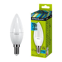 Лампа светодиодная Ergolux C35 E14 7W 4500К 180-240V свеча (1/10/100)