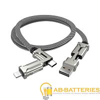 Кабель HOCO S22 USB (m)-Lightning/2xType-C 1.2м 3.0A ткань серый (1/16/160)
