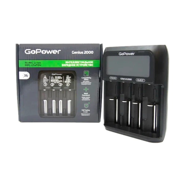 З/У для аккумуляторов GoPower Genius2000 Ni-MH/Ni-Cd/Li-ion/IMR/LiFePO4 4 слота (1/40)