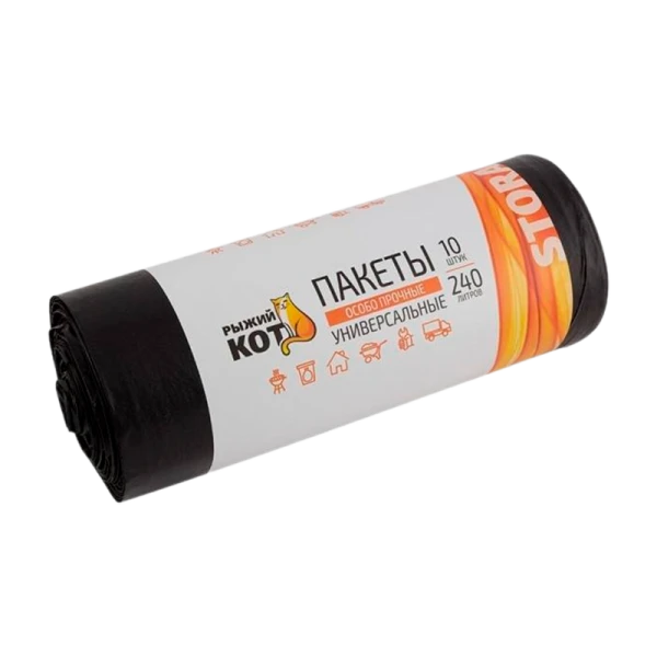 Мешки для мусора Рыжий кот 240л 36мкм ПВД особо прочные 10шт. черный (1/10)