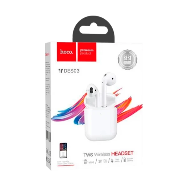 Наушники вставные HOCO DES03 bluetooth 5.0 с микр. белый
