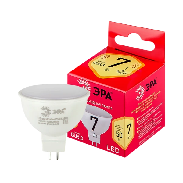 Лампа светодиодная ЭРА MR16 GU5.3 7W 2700К 220-240V софит Eco матовая
