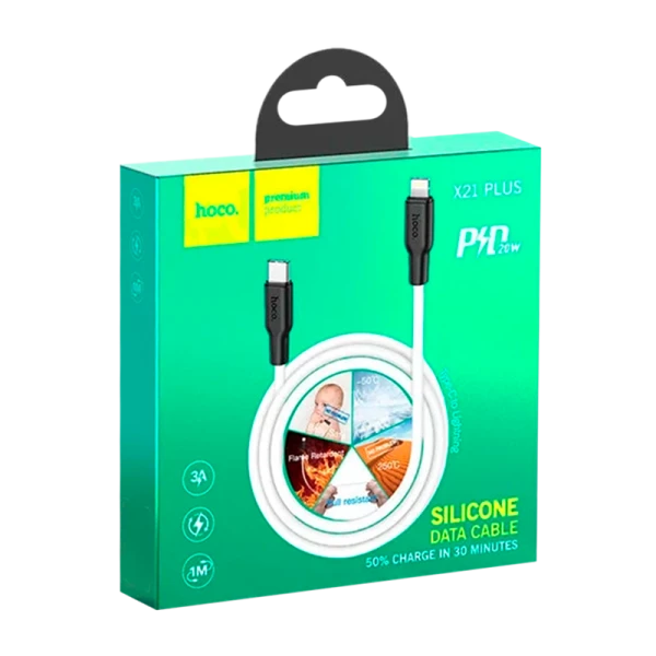 Кабель HOCO X21 Plus Lightning (m)-Type-C (m) 1.0м 3.0A 20W силикон черный белый (1/28/168)
