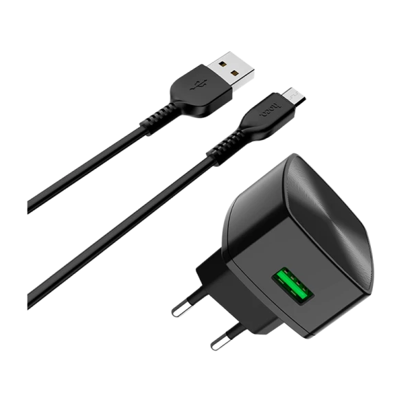 Сетевое З/У HOCO C70A 1USB 3.0A QC3.0 с кабелем microUSB черный (1/72)