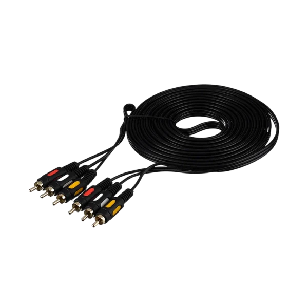 Кабель GoPower 3xRCA (m)-3xRCA (m) 5.0м ПВХ черный Premium Zip-Lock c подвесом (1/50)