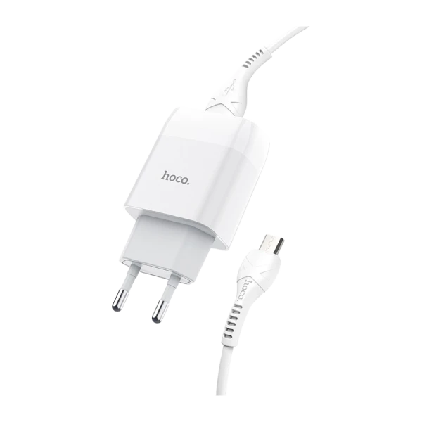 Сетевое З/У HOCO C73A 2USB 2.1A с кабелем microUSB белый (1/30/180)