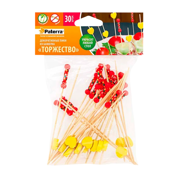 Декоративные пики "ТОРЖЕСТВО", бамбук, 120 мм, 30 шт. в упаковке, PATERRA (1/50)