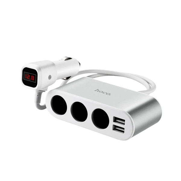 Автомобильное З/У HOCO Z13 2USB 2.1A 3 прикуривателя серебряный (1/63)