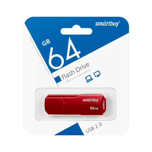 Флеш-накопитель Smartbuy Clue 64GB USB2.0 пластик бургунди