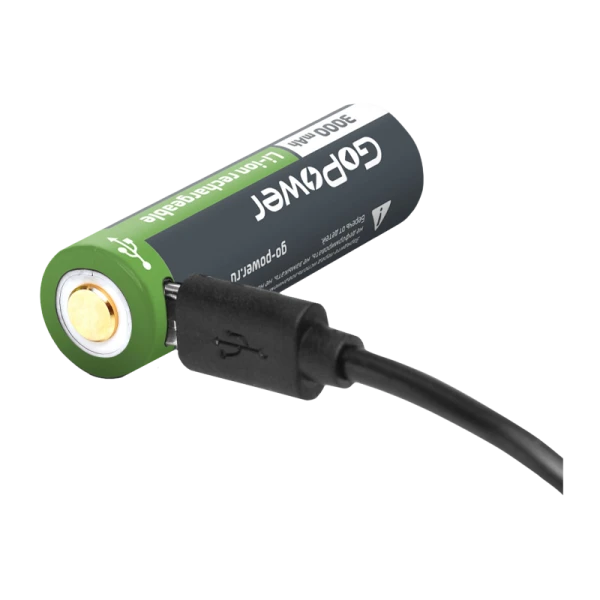 Аккумулятор Li-ion GoPower ICR18650 3.7V 3000mAh с защитой + USB (1/10/100)