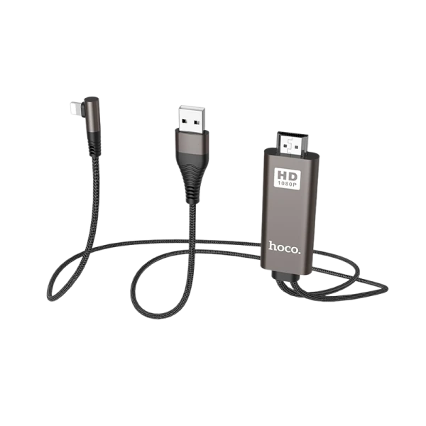 Кабель HOCO UA14 USB (m)-Lightning/HDMI (m) 2.0м 2.0A нейлон черный (1/82)