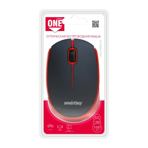 Мышь беспроводная Smartbuy 368AG ONE классическая USB черный красный (1/40)