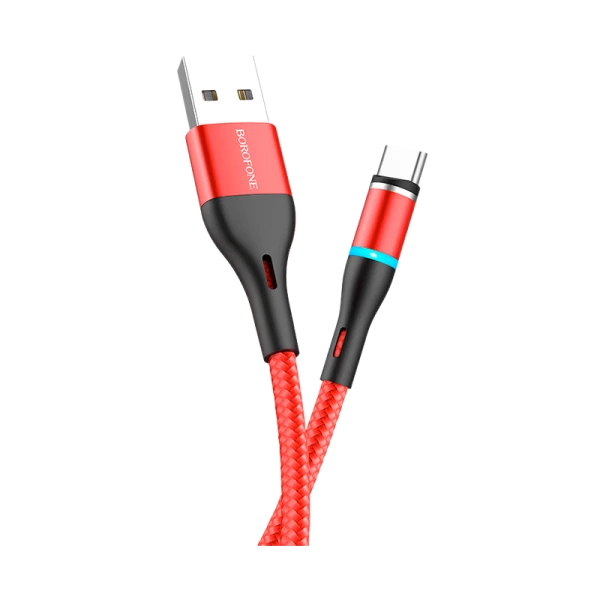 Кабель Borofone BU16 USB (m)-Type-C (m) 1.0м 3.0A ткань магнит красный (1/63/252)