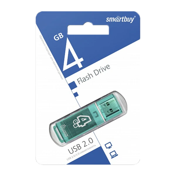 Флеш-накопитель Smartbuy Glossy 4GB USB2.0 пластик зеленый