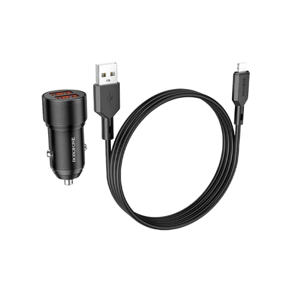 Автомобильное З/У Borofone BZ19B 2USB 18W с кабелем microUSB черный (1/94/376)