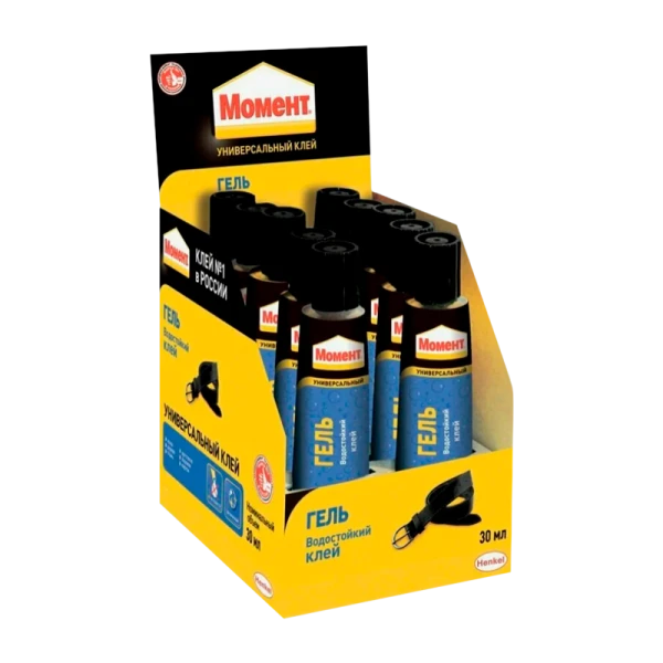 Клей Момент ГЕЛЬ водостойкий 30мл универсальный BOX10 шоу-бокс (10/120/3840)