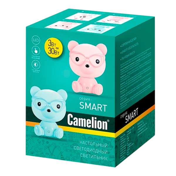 Светильник настольный Camelion KD-890 3W 1LED IP20 на основании сенс. розовый (1/12)