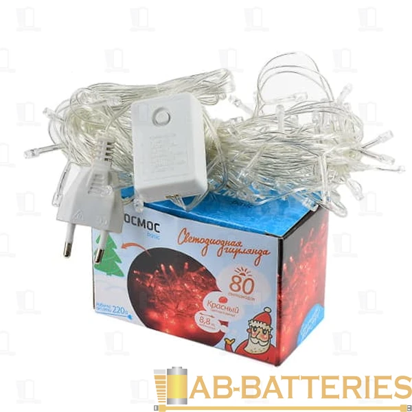 Гирлянда Космос 80LED 8.8м лампочки нить 8 режимов красный (1/50)