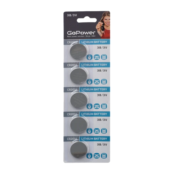 Батарейка GoPower CR2016 BL5 Lithium 3V (5/100/2000)