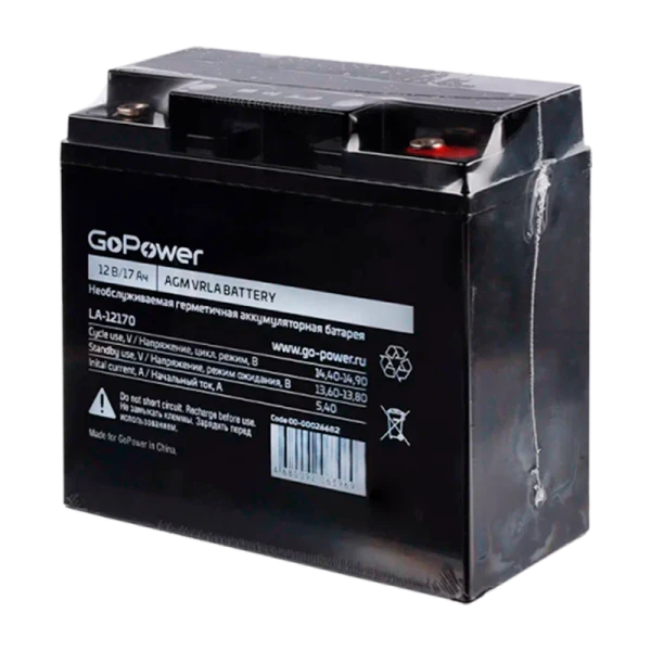 Аккумулятор свинцово-кислотный GoPower LA-12170 12V 17Ah клеммы под болт M5 (1/2)
