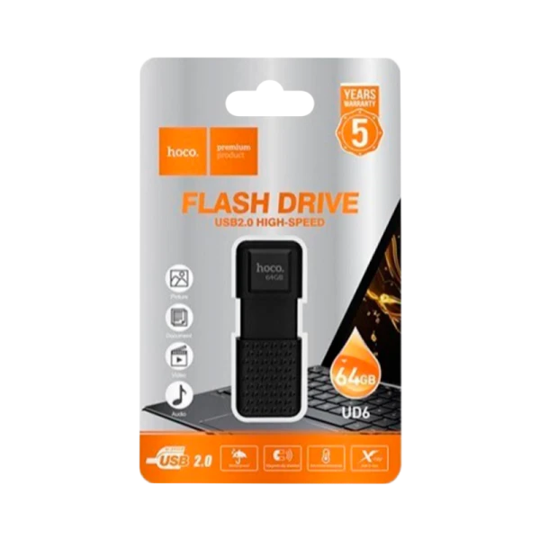 Флеш-накопитель HOCO UD6 64GB USB2.0 пластик черный (1/30/240)