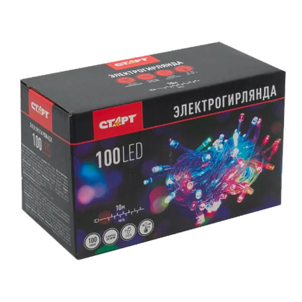 Гирлянда Старт НГ 100LED 10.0м лампочки нить 1 режим ассорти