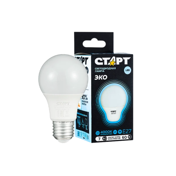 Лампа светодиодная Старт GLS E27 7W 4000К 220V груша Black матовая (1/10/100)