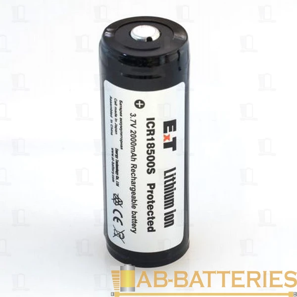 Аккумулятор ET ICR18500S-T 18.0*50.0, 2000мАч, 2-ножки, горизонтальный монтаж,&nbsp;&nbsp;, Li-Ion (1/200)