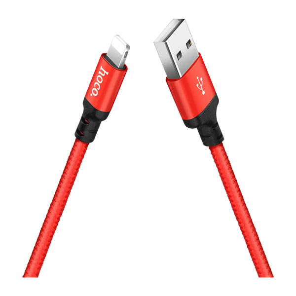 Кабель HOCO X14 USB (m)-Lightning (m) 2.0м 1.7A нейлон красный черный (1/33/330)