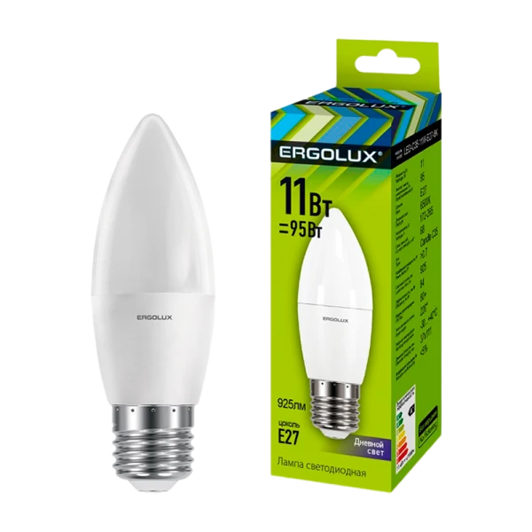 Лампа светодиодная Ergolux C35 E27 11W 6500К 172-265V свеча (1/10/100)