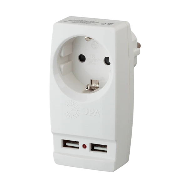 Разветвитель ЭРА SP 1р.С/З 16A 2USB белый (1/10/60)
