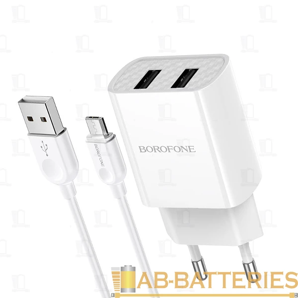 Сетевое З/У Borofone BA53A 2USB 2.1A с кабелем Lightning черный (1/48/192)