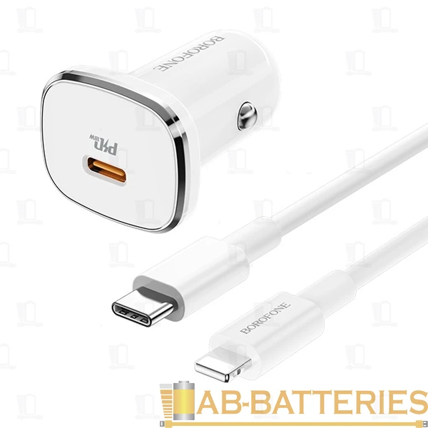 Автомобильное З/У Borofone BZ12B Type-C 3.0A 18W QC3.0 с кабелем Type-C-Lightning белый (1/44/176)