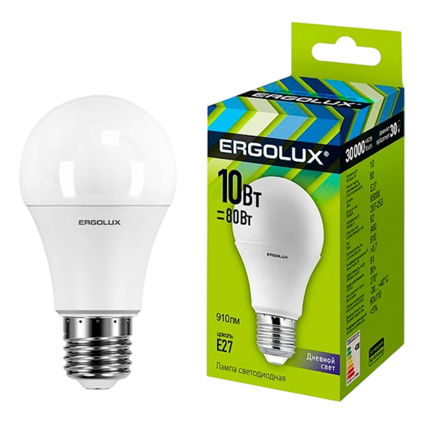 Лампа светодиодная Ergolux A60 E27 10W 6500К 172-265V груша ЛОН
