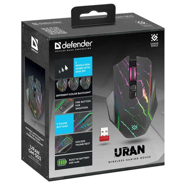 Мышь проводная Defender GM-503 URAN игровая USB черный (1/60)