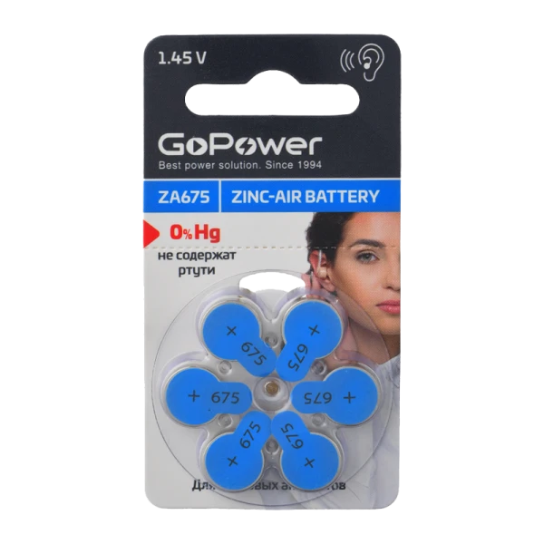 Батарейка GoPower ZA675 BL6 Zinc Air (6/60/600/3000)