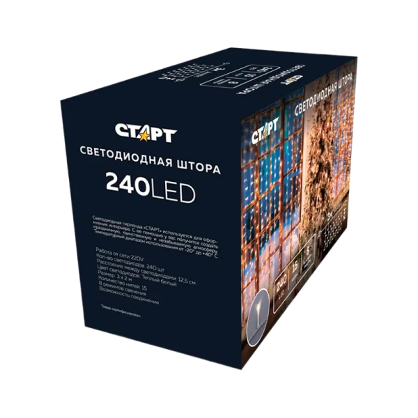 Гирлянда Старт НГ 240LED 3х2м занавес 8 режимов теплый белый (1/10/50)